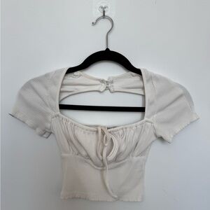 Tiger Mist Cream Ribbed Crop Top